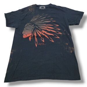 Ring Of Fire Size Medium Indian Chief Feather Headdress Graphic Tee Bleach Spots
